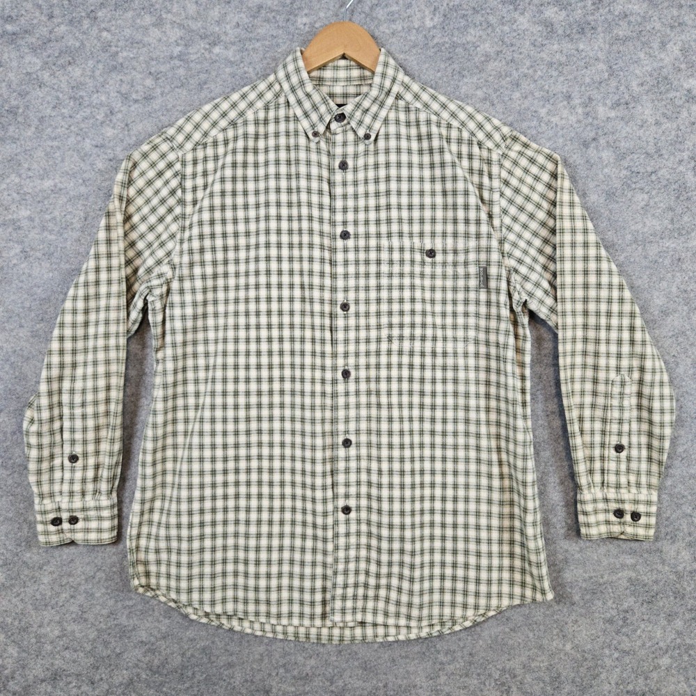Woolrich Men's Green & Beige Button Down Shirt Size M 100% Cotton Outdoors Warm